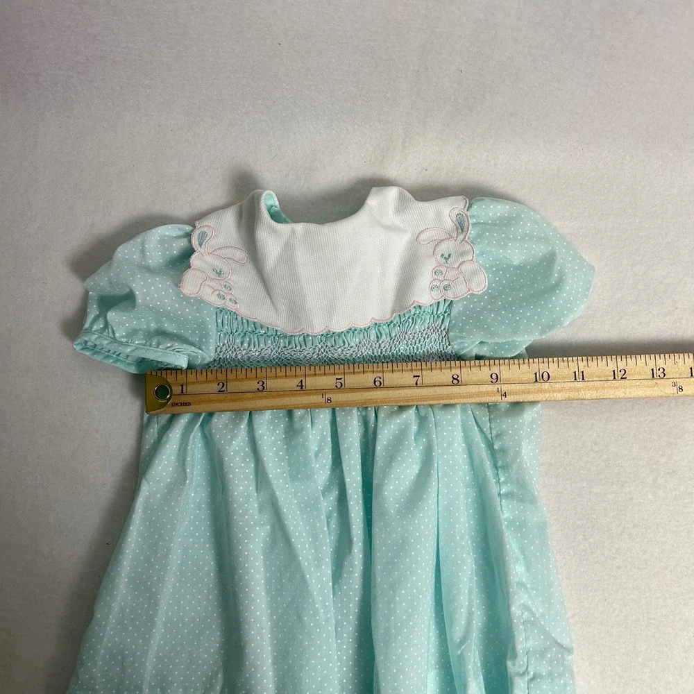 Vintage Carters Kids 12 Months Pink Blue Smocked Peter Pan Collar‎ Dress Lot 2pc